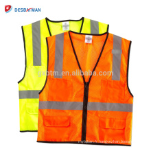 Usine En Gros Logo Personnalisé Prined 100% Polyester Maille Haute Visibilité Réfléchissant Sécurité Gilet De Sécurité Avec Poches Zipper